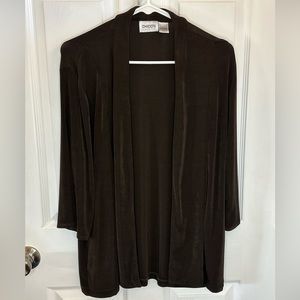 Travelers by Chico's 2 Size Large Brown Slinky Open-Front Cardigan, 3/4 Sleeve